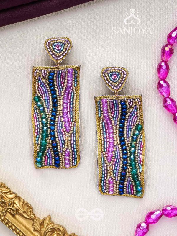 ABHIRAMA - THE BEAUTIFUL CANVAS - BEADED RECTANGLE EMBROIDERED EARRINGS ( MULTICOLOR )