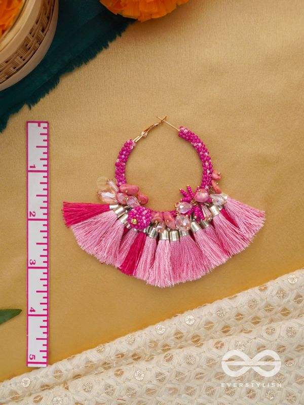 Madhurima - The Sweetness - Beads, Resham Tassels And Stones Hand Embroidered Earrings