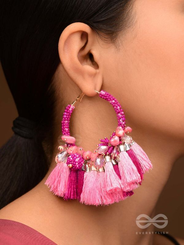 Madhurima - The Sweetness - Beads, Resham Tassels And Stones Hand Embroidered Earrings