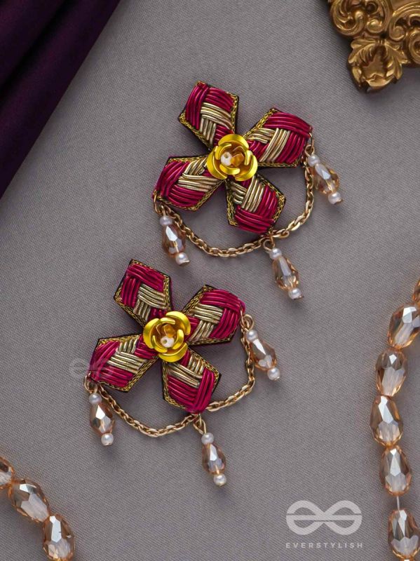 Chaarvi - The Beautiful And Elegant - Dabka And Glass Drops Hand Embroidered Earrings 