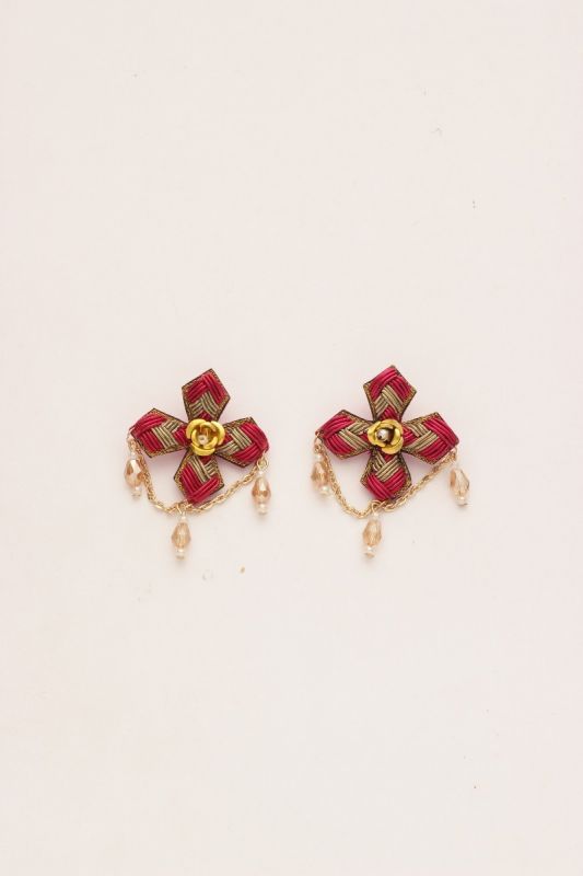 Chaarvi - The Beautiful And Elegant - Dabka And Glass Drops Hand Embroidered Earrings 