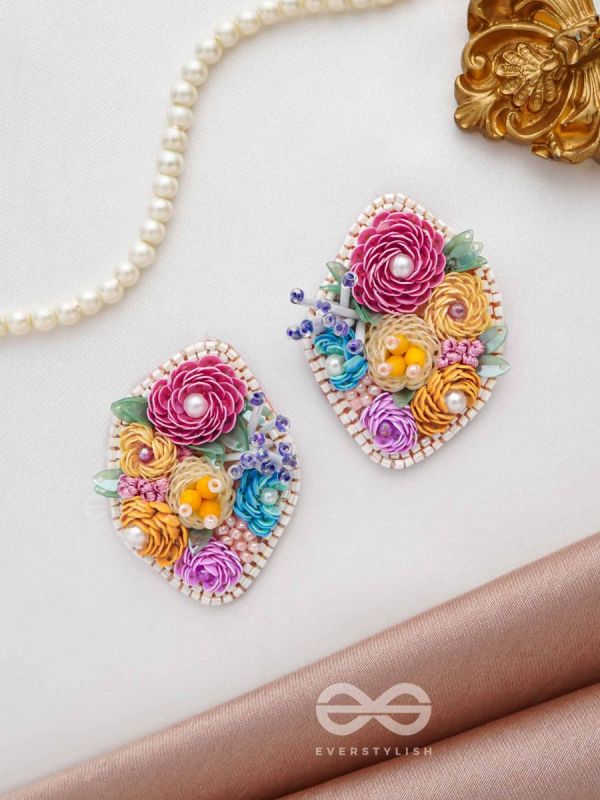 VASANTIKA- THE SPRING BLOOM - SEQUINS,PEARLS AND RESHAM EMBROIDERED EARRINGS (MULTICOLOR)