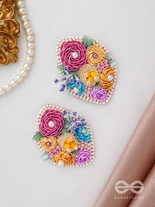 VASANTIKA- THE SPRING BLOOM - SEQUINS,PEARLS AND RESHAM EMBROIDERED EARRINGS (MULTICOLOR)