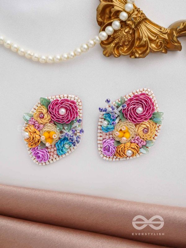 VASANTIKA- THE SPRING BLOOM - SEQUINS,PEARLS AND RESHAM EMBROIDERED EARRINGS (MULTICOLOR)