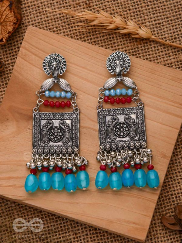 THE AZZURE RUBIES - EMBELLISHED OXIDISED EARRINGS