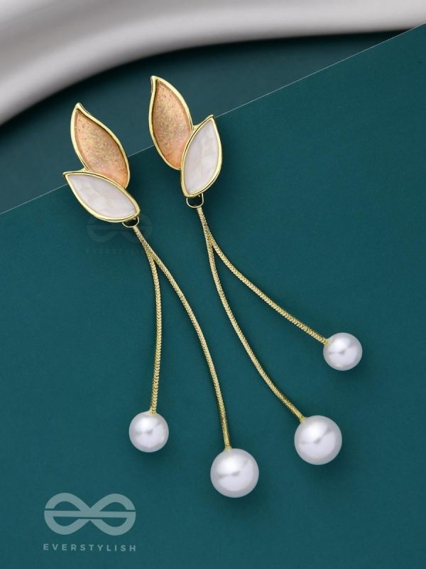 ALWAYS AN ANGEL - PEARL & ENAMELLED EAR JACKETS (GOLD & WHITE)