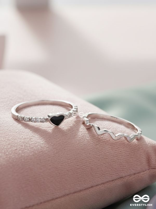 LIFE IN A ZIG-ZAG- SET OF 2 ADJUSTABLE SILVER RINGS