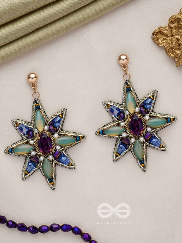 Nakshatrika - The Celestial Sparkle - Stone, Beads And Dabka Hand Embroidered Earrings (Multicolor)