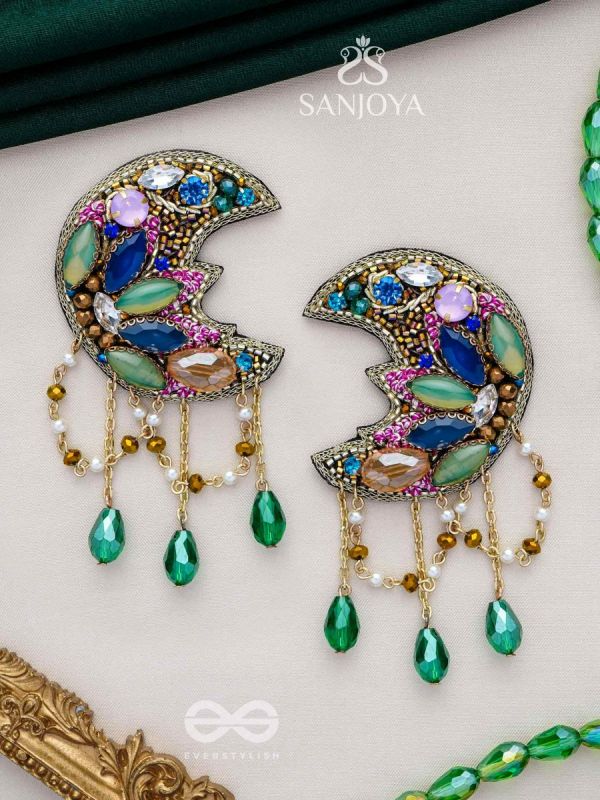KIRANMAYI - THE MOON RAYS - CUT DANA, GLASS DROP AND STONE EMBROIDERED EARRINGS (MULTICOLOR)