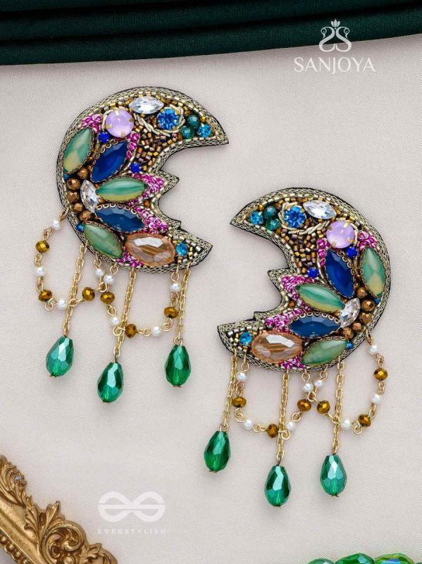KIRANMAYI - THE MOON RAYS - CUT DANA, GLASS DROP AND STONE EMBROIDERED EARRINGS (MULTICOLOR)