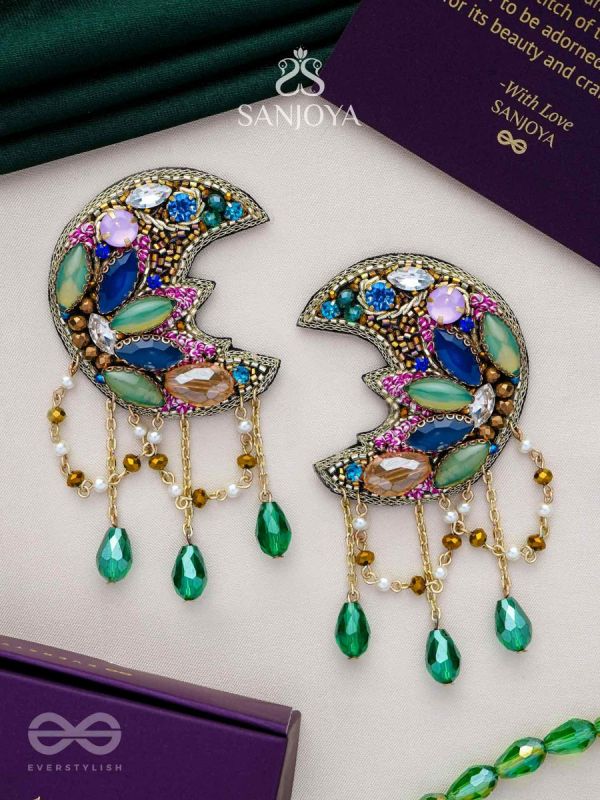 KIRANMAYI - THE MOON RAYS - CUT DANA, GLASS DROP AND STONE EMBROIDERED EARRINGS (MULTICOLOR)