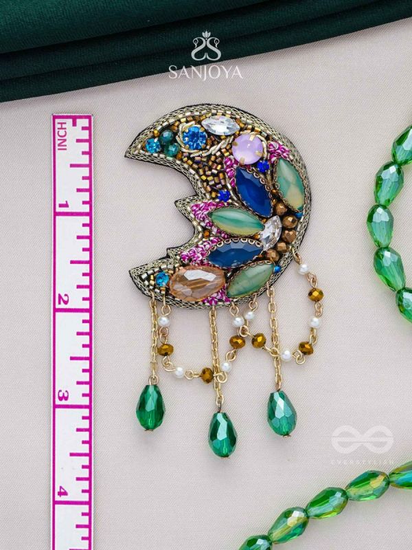 KIRANMAYI - THE MOON RAYS - CUT DANA, GLASS DROP AND STONE EMBROIDERED EARRINGS (MULTICOLOR)