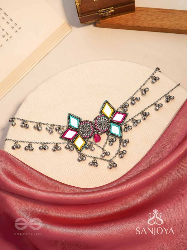 Bhuritejas- The Glorious Triflection- Mirror, Resham And Beads Hand Embroidered Choker Neckpiece