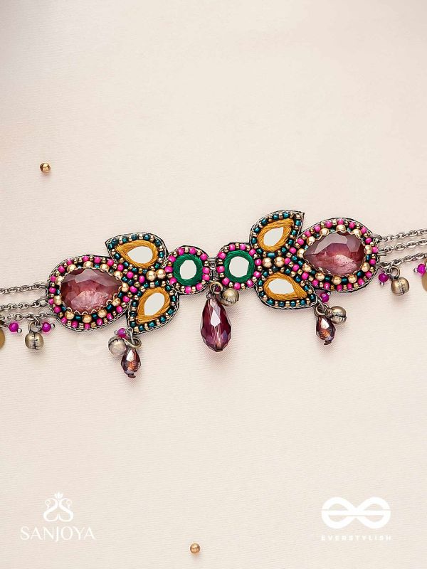 Vimohan - The Tempting Gaze - Stones, Mirror, Coins And Glass Drops Hand Embroidered Oxidised Choker Neckpiece