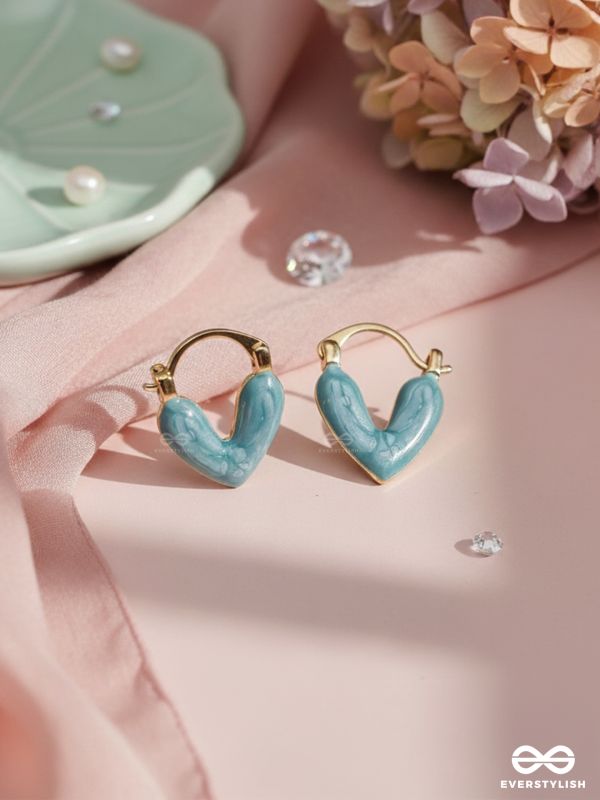 SERENIC SOLACE - BLUE ENAMELED HEART STUD EARRINGS