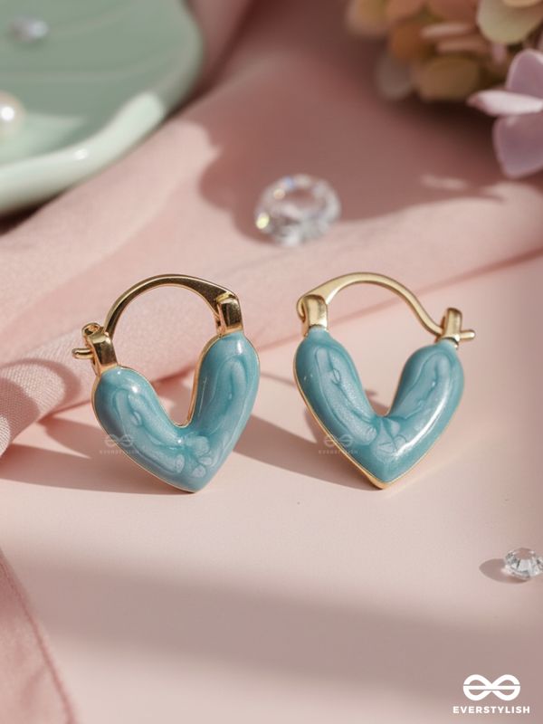 SERENIC SOLACE - BLUE ENAMELED HEART STUD EARRINGS