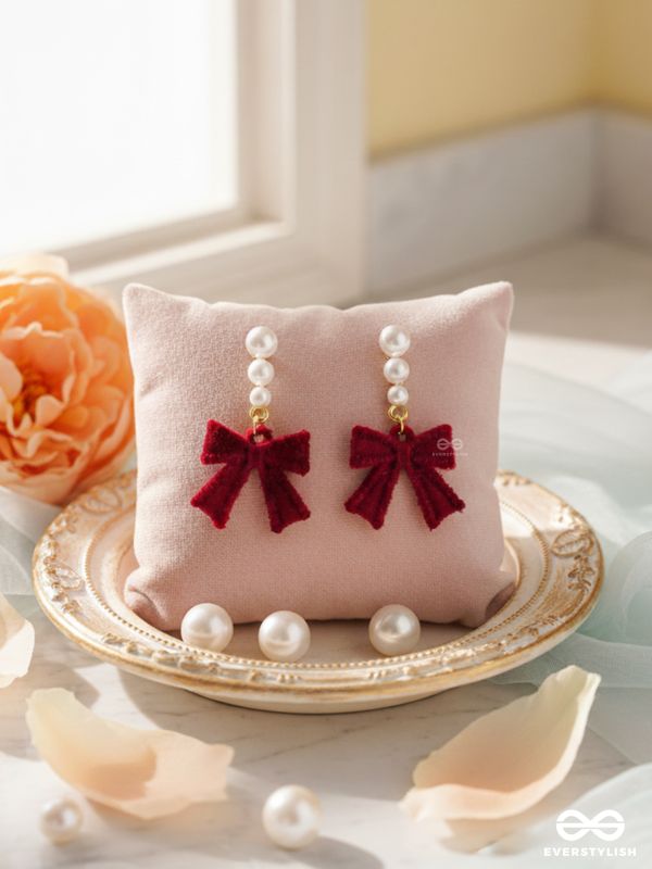 RUBY GRACE - TIMELESS RED BOW & PEARL EARRINGS