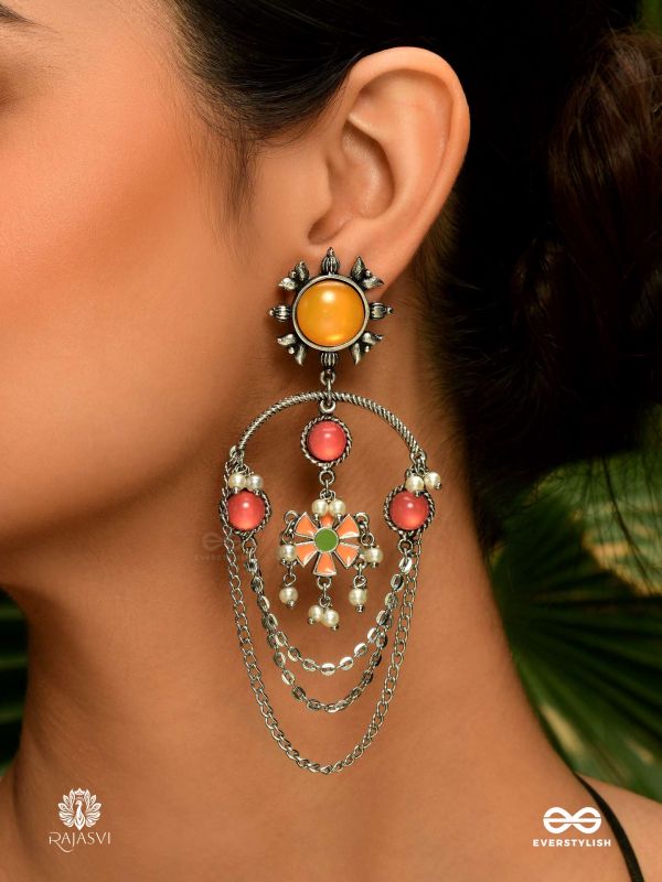 SUNSET GLORY – ORANGE ENAMELLED OXIDISED EARRING