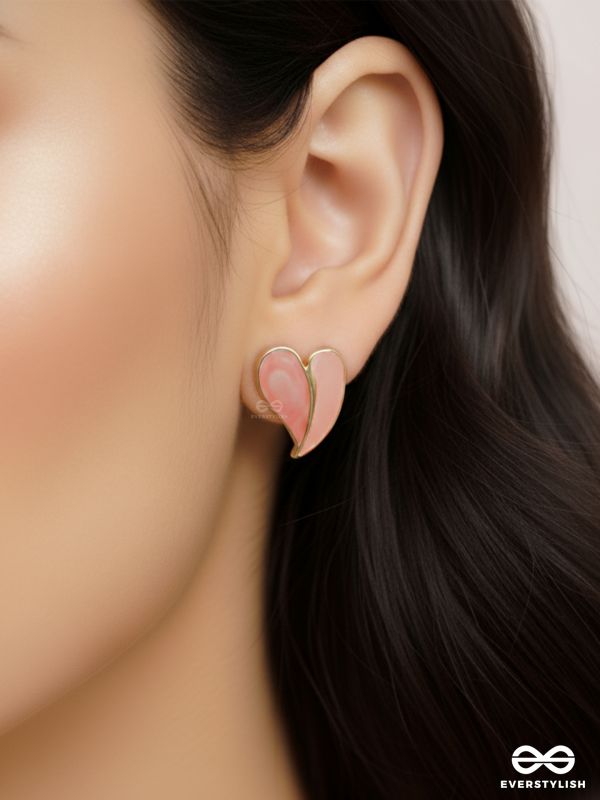 HONEY HEART –  PASTEL PINK ENAMEL HEART STUDS WITH GOLD TOUCH