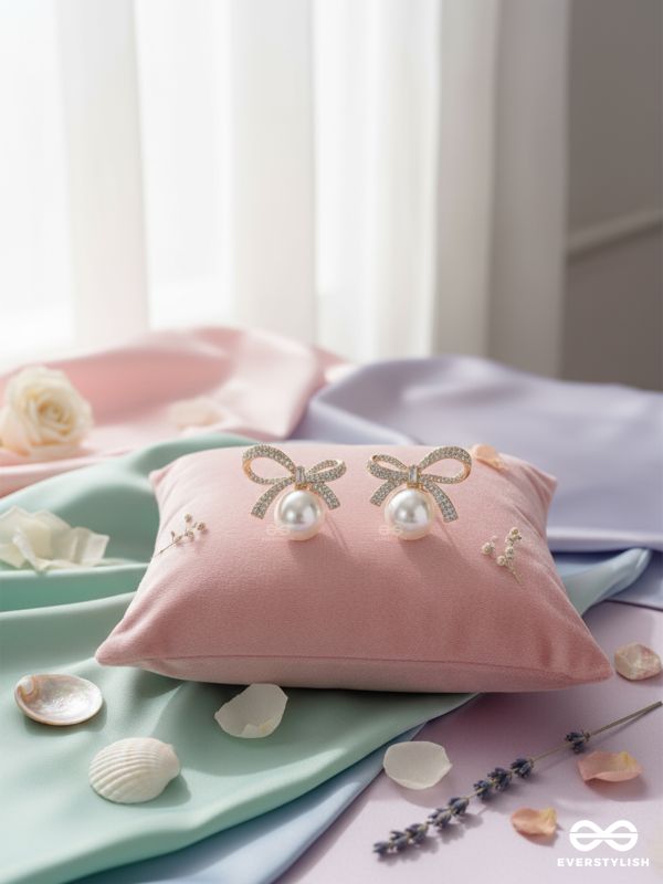 PEARL TIE – CLASSY RIBBON BOW WITH PEARL EARRINGS