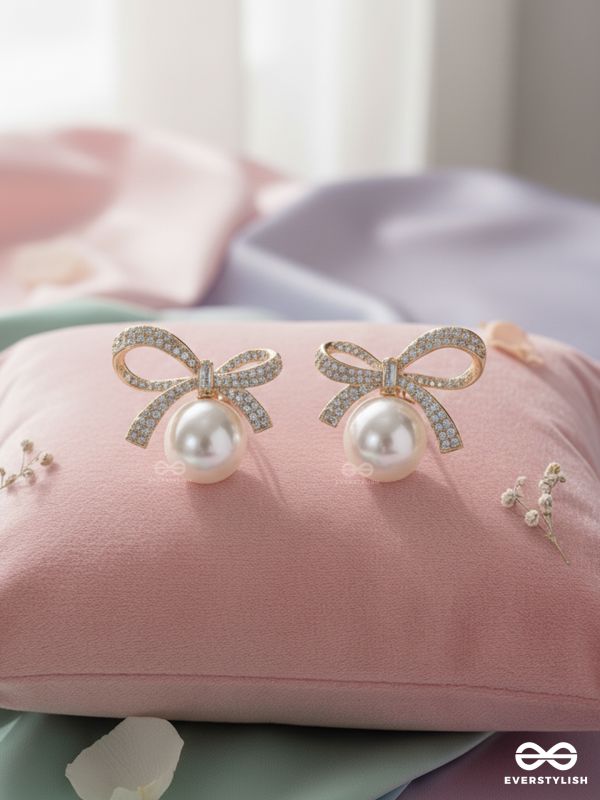 PEARL TIE – CLASSY RIBBON BOW WITH PEARL EARRINGS