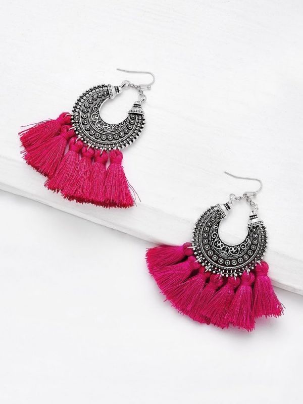 Ostentatious Pink Traditional Touch Tassel Earrings