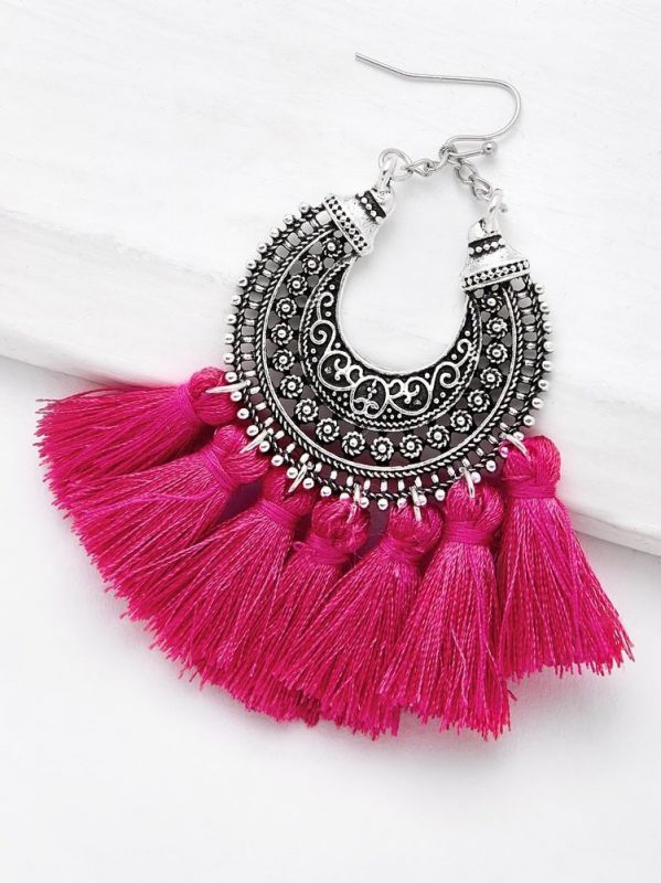 Ostentatious Pink Traditional Touch Tassel Earrings