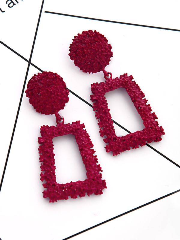 The Shimmery Diva Classic Geometric Earrings - Scarlet Red