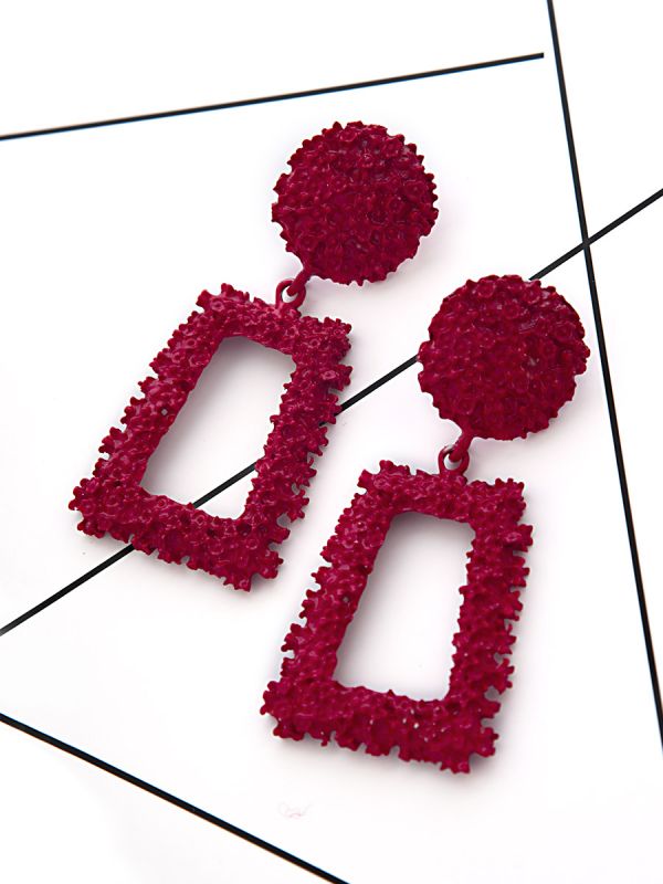 The Shimmery Diva Classic Geometric Earrings - Scarlet Red