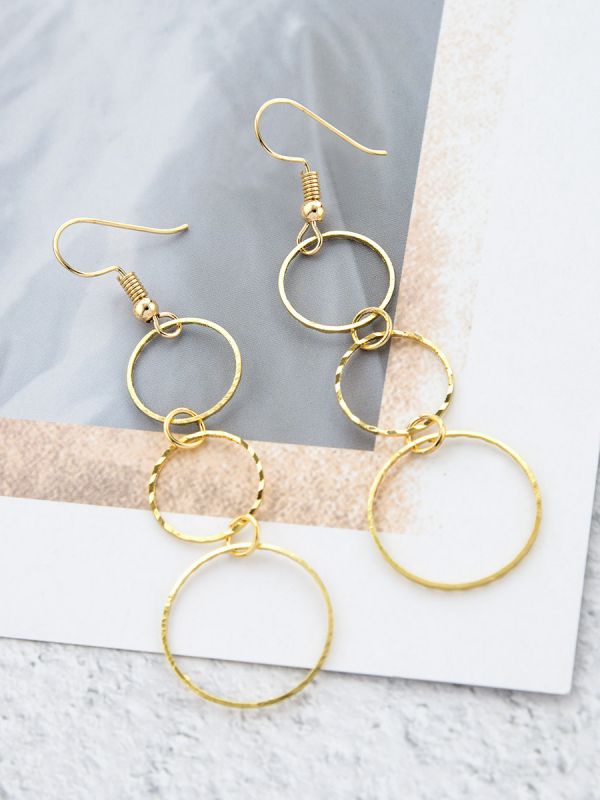 The Layered Circles - Golden Dangling Earrings