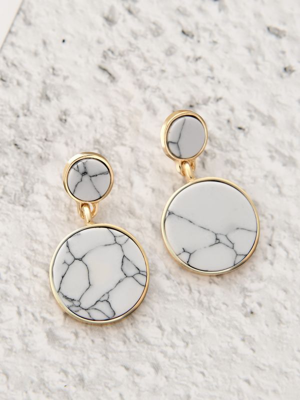The Marble Marvels- Golden Earrings- White