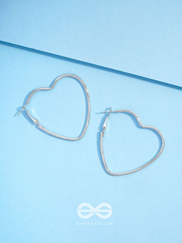 Love Me Like I do - Trendy Heart Hoops- Silver