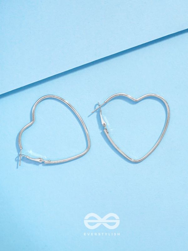 Love Me Like I do - Trendy Heart Hoops- Silver