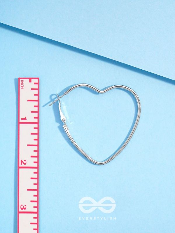 Love Me Like I do - Trendy Heart Hoops- Silver