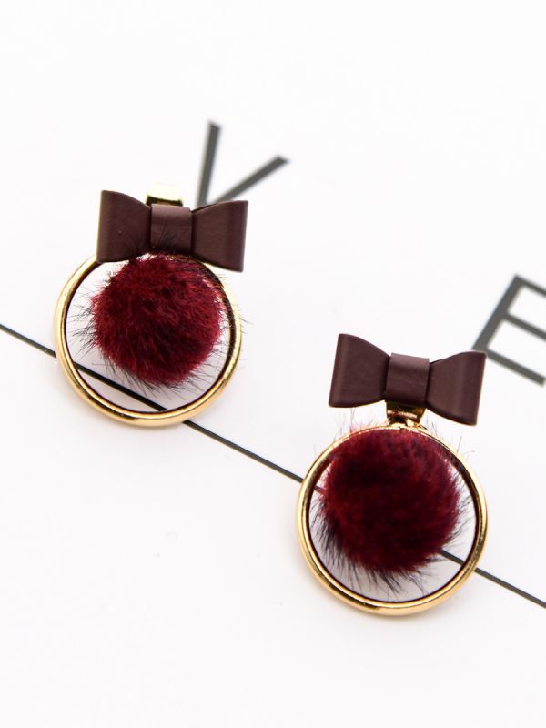 The Cute Furry Bowknot Studs - Brown-Maroon