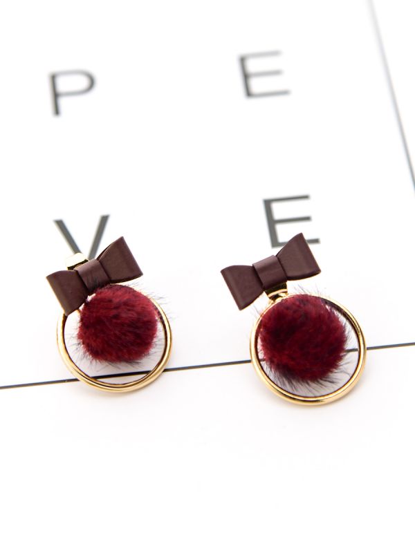 The Cute Furry Bowknot Studs - Brown-Maroon