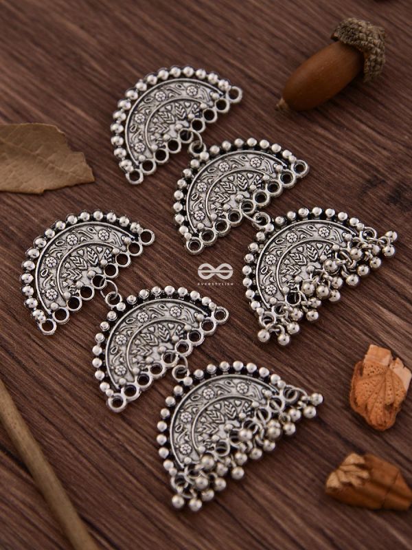 The Three-tier Motif Moons - Oxidised Boho Earrings