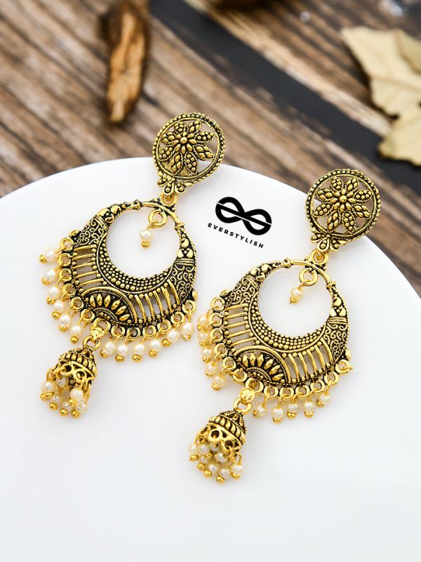 The Golden Intricate Artwork Danglers - The Oxidised Boho Collection