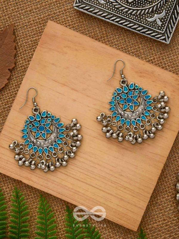 The Fabulous Floral Enamel Danglers (Carolina Blue) - The Embellished Oxidised Collection