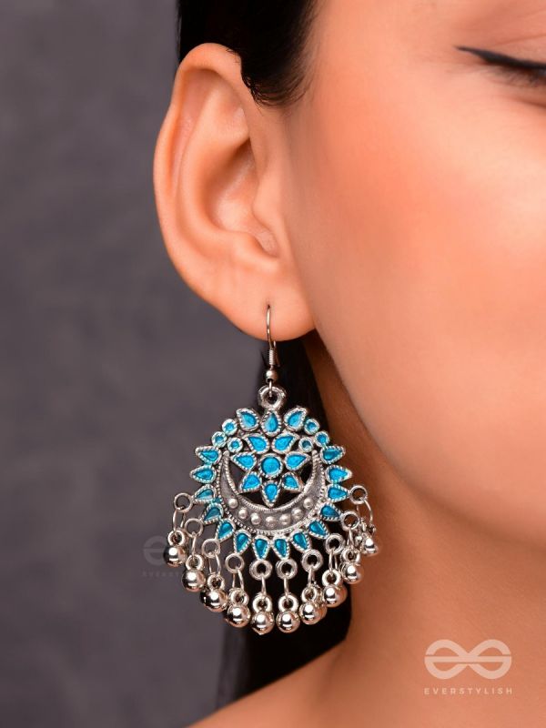 The Fabulous Floral Enamel Danglers (Carolina Blue) - The Embellished Oxidised Collection