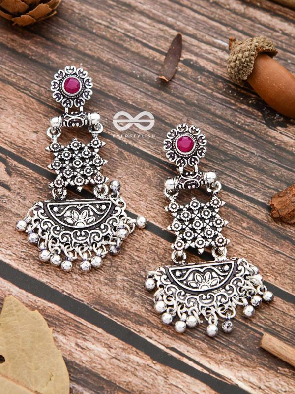 The Embellished Oxidised Collection - Intricate Delight Earrings- Red