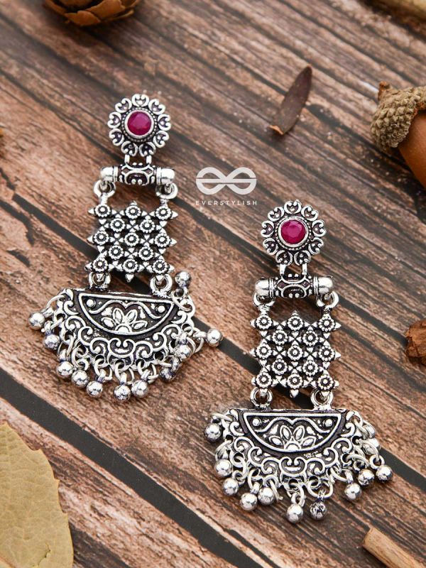 The Embellished Oxidised Collection - Intricate Delight Earrings- Red