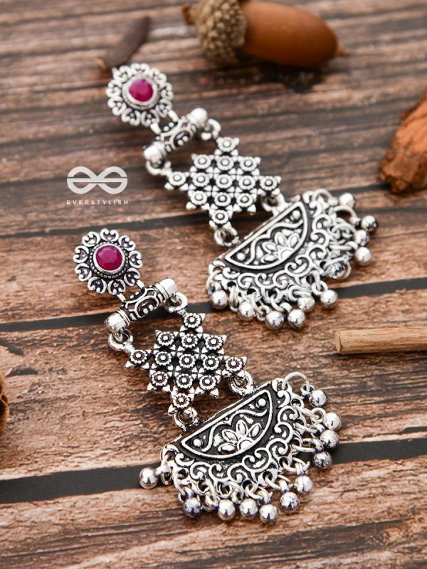 The Embellished Oxidised Collection - Intricate Delight Earrings- Red
