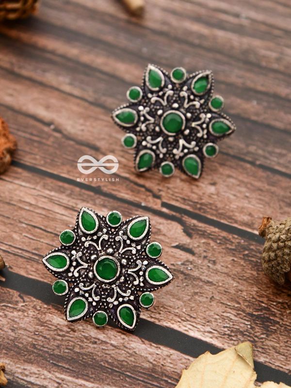 The Starry Diva Earrings - Green - The Embellished Oxidised Collection