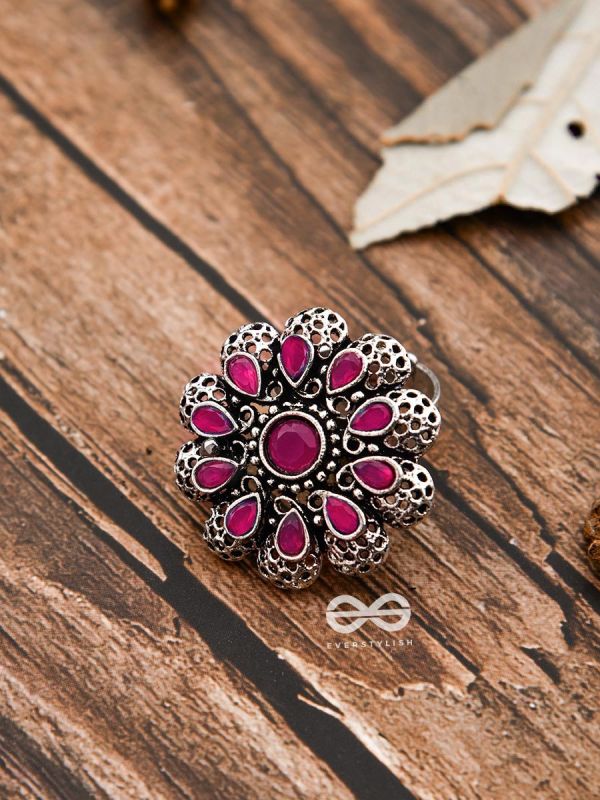 The Scarlett Ring (Adjustable) - Ruby-Red - The Embellished Oxidised Collection