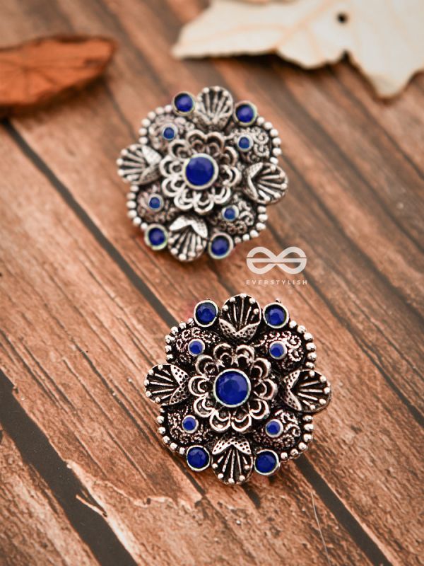 The Intriguing Affair Studs - Royal Blue - The Embellished Oxidised Collection