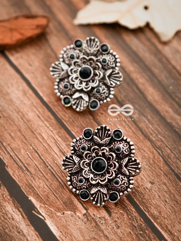 The Intriguing Affair Studs - Onyx Black - The Embellished Oxidised Collection