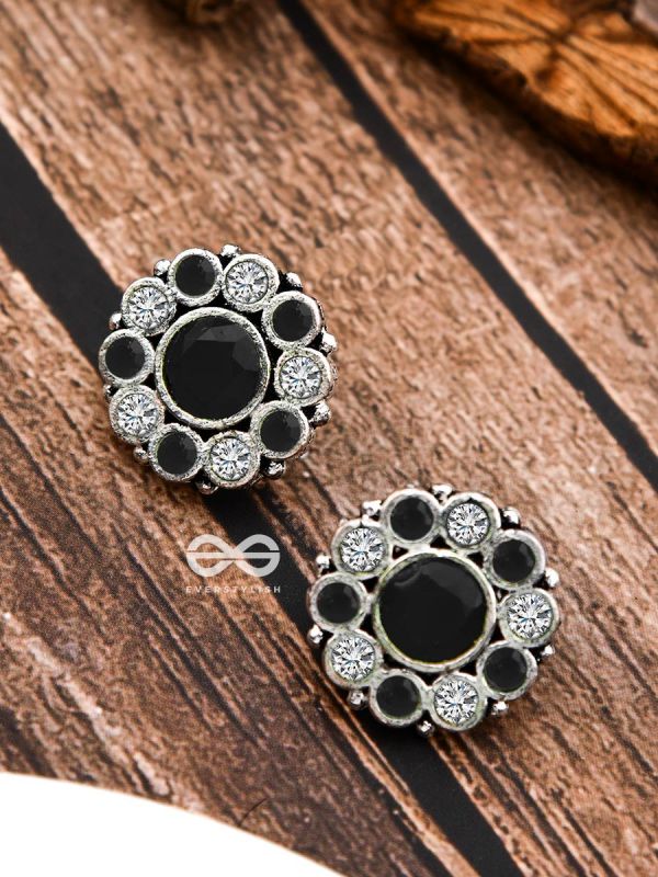 The Bling Button Studs - Black-White - Tiny Trinket Earrings