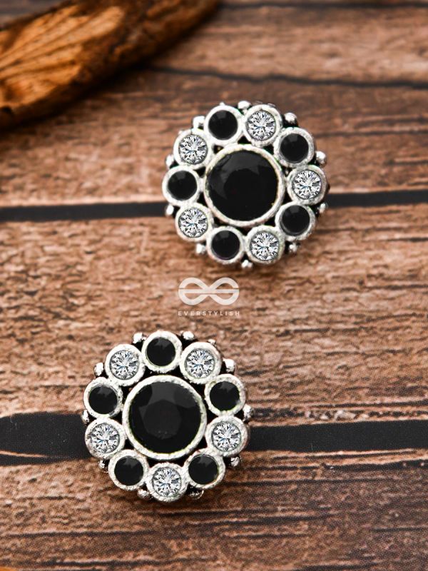 The Bling Button Studs - Black-White - Tiny Trinket Earrings