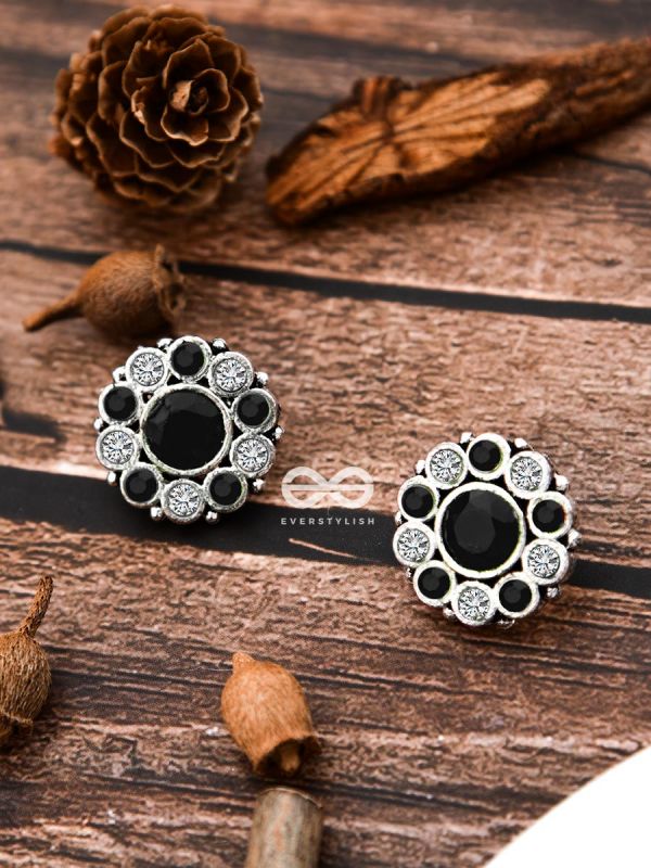 The Bling Button Studs - Black-White - Tiny Trinket Earrings
